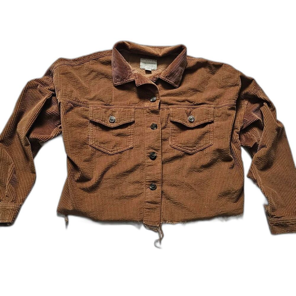 American Eagle Outfitters Women's Brown Corduroy Cropped Jacket Small